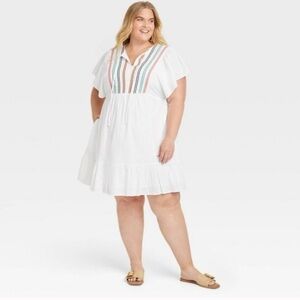 Women's Kimono Short Sleeve A-Line Dress - Knox Rose White 4X